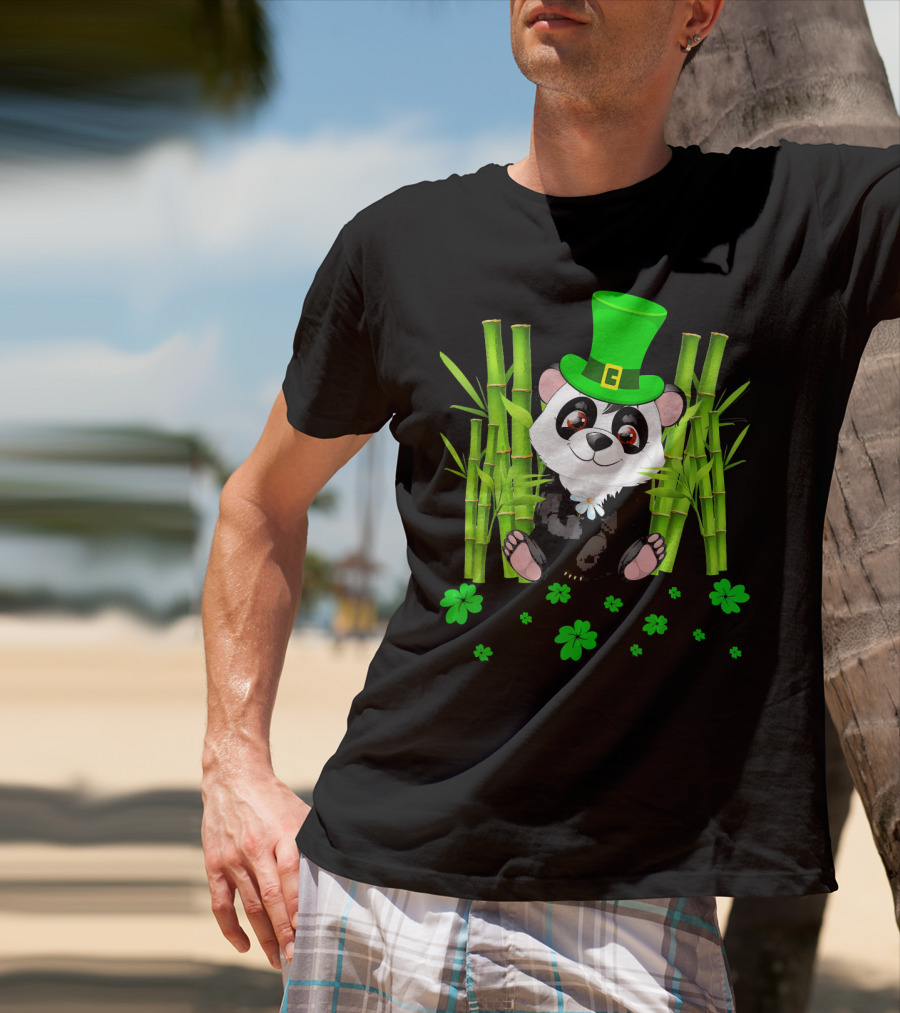 Leprechaun Panda Bamboo St Patricks Day Shamrock T-Shirt