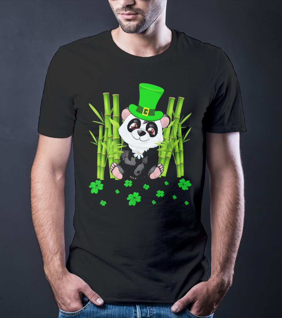 Leprechaun Panda Bamboo St Patricks Day Shamrock T-Shirt