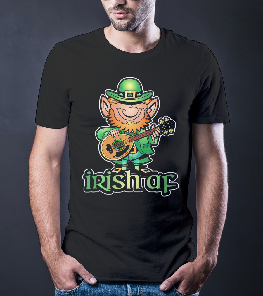Funny Leprechaun With Guitar Irish AF St Patricks T-Shirt
