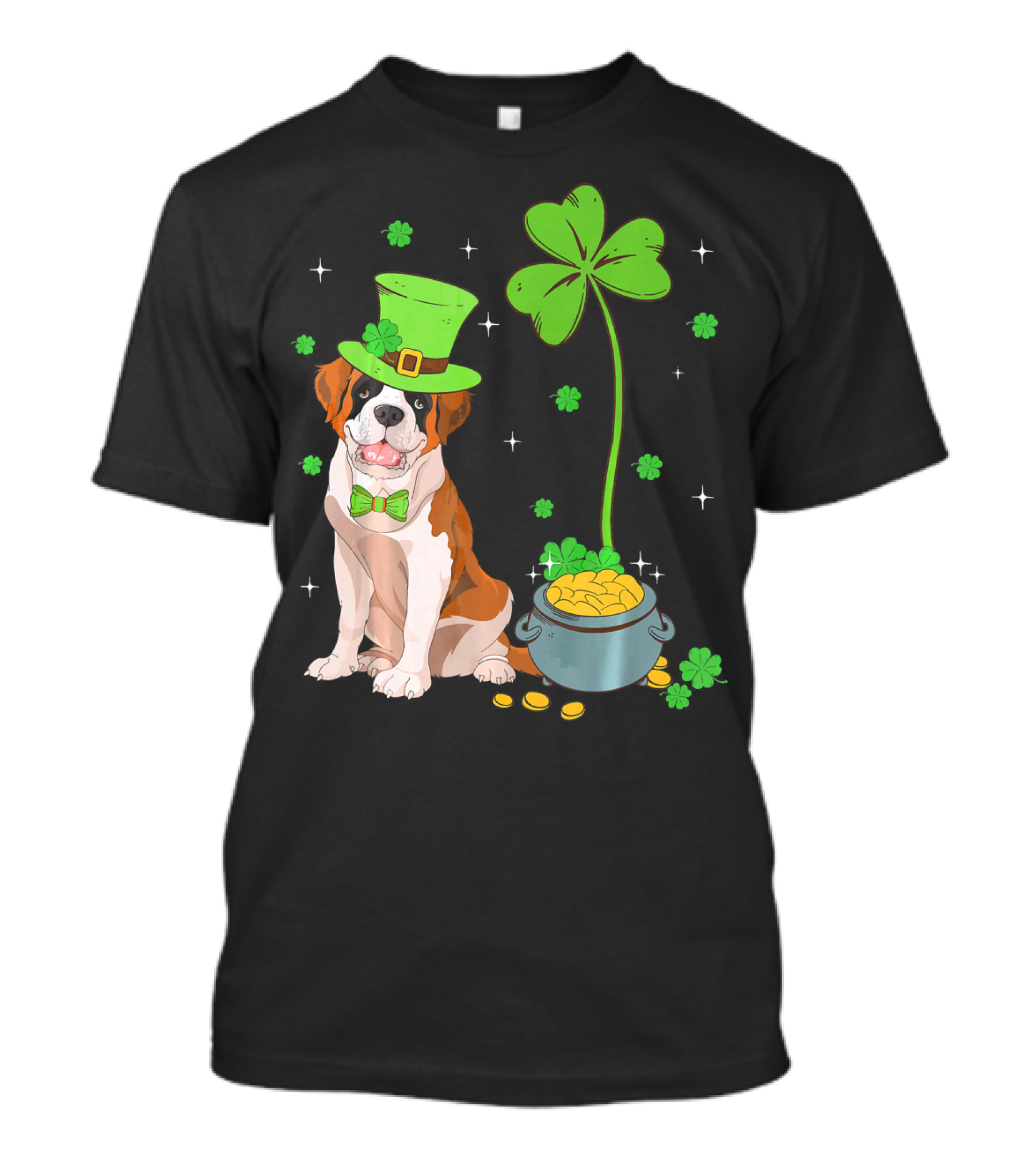 Shamrock Leprechaun Saint Bernard St Patrick's Day Dog Pot Of Gold T-Shirt