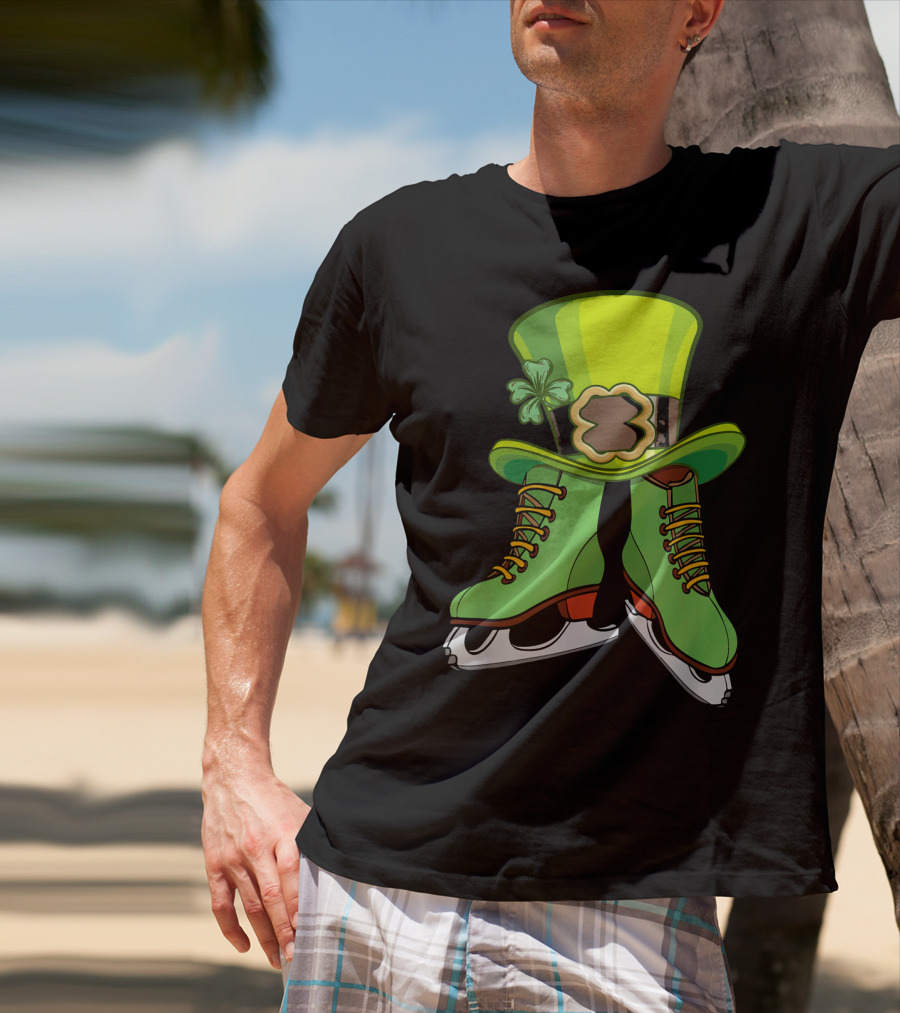 Leprechaun Figure Skating St Patricks Green Hat And Skates T-Shirt