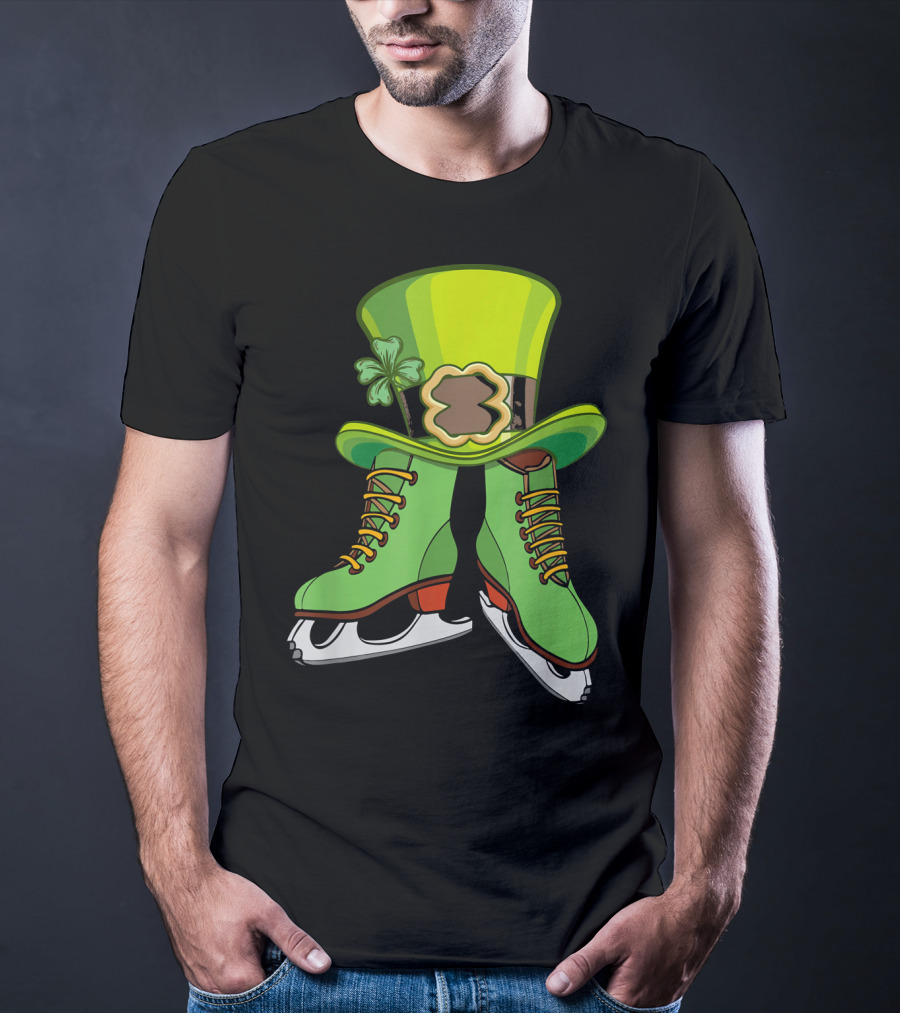 Leprechaun Figure Skating St Patricks Green Hat And Skates T-Shirt