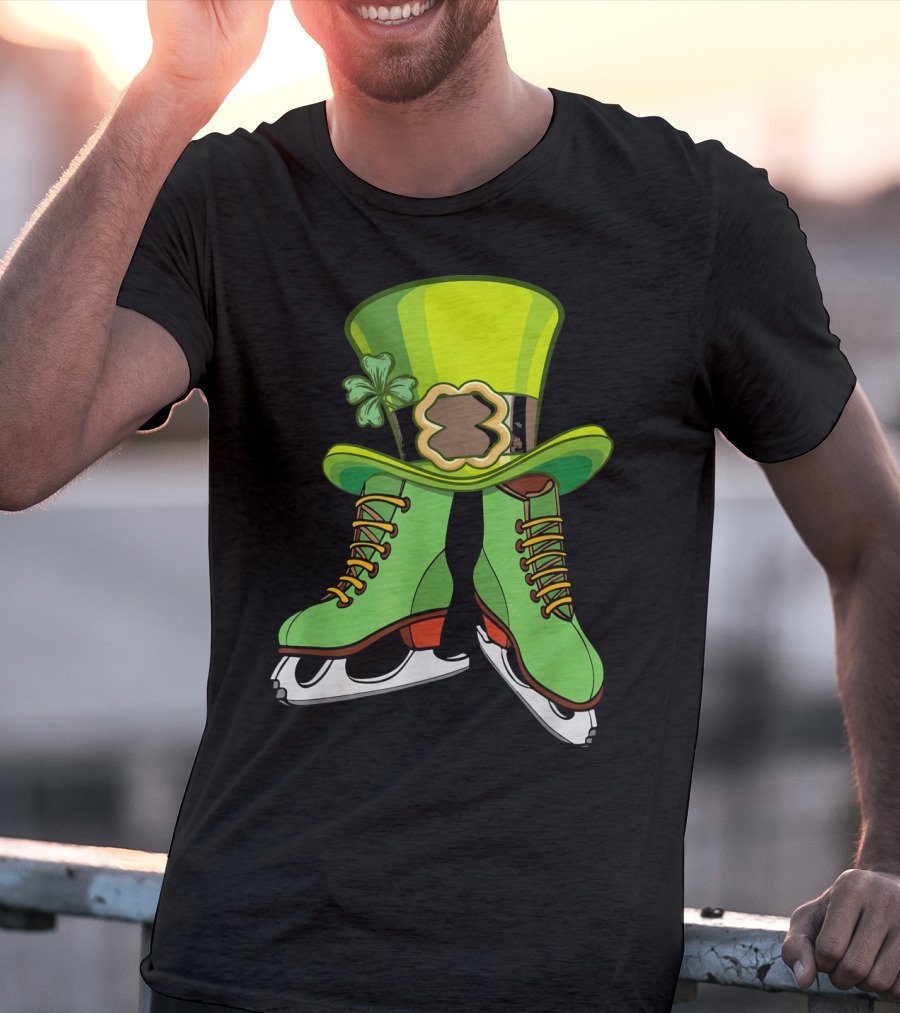 Leprechaun Figure Skating St Patricks Green Hat And Skates T-Shirt