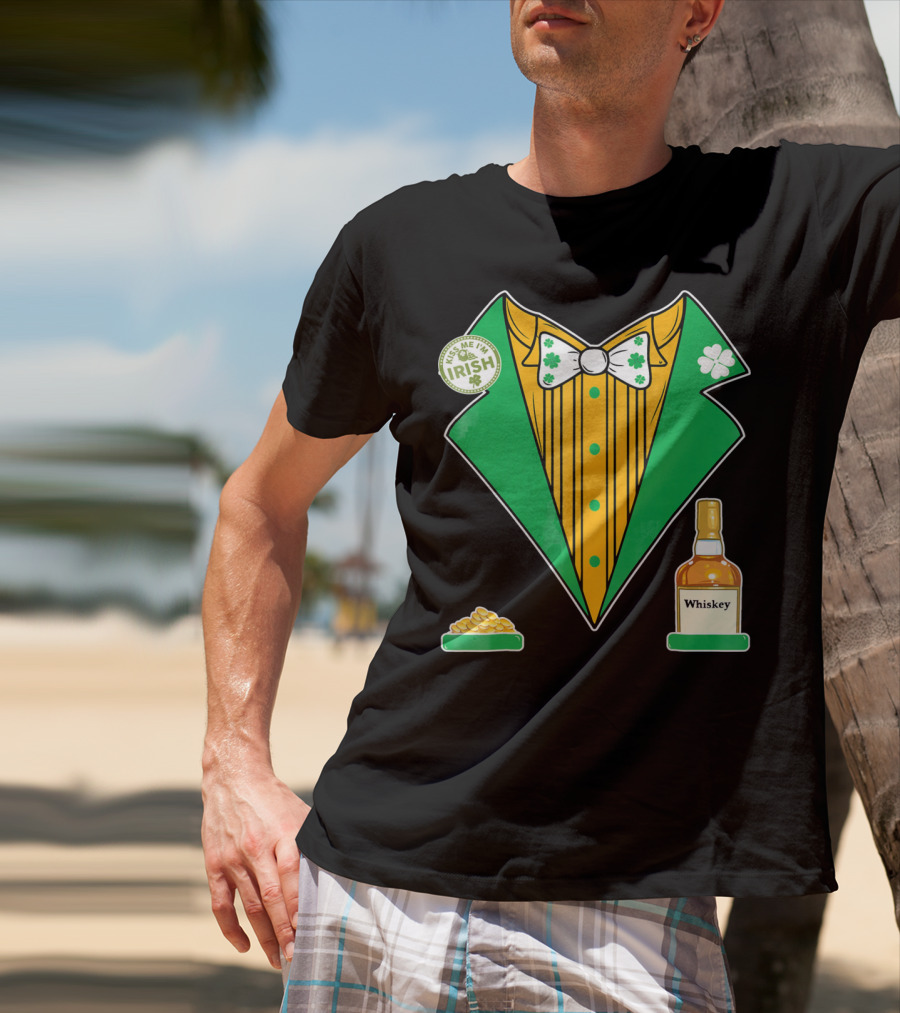 Kiss Me I'm Irish St. Patrick's Day Tux With Whiskey And Gold Coins T-Shirt