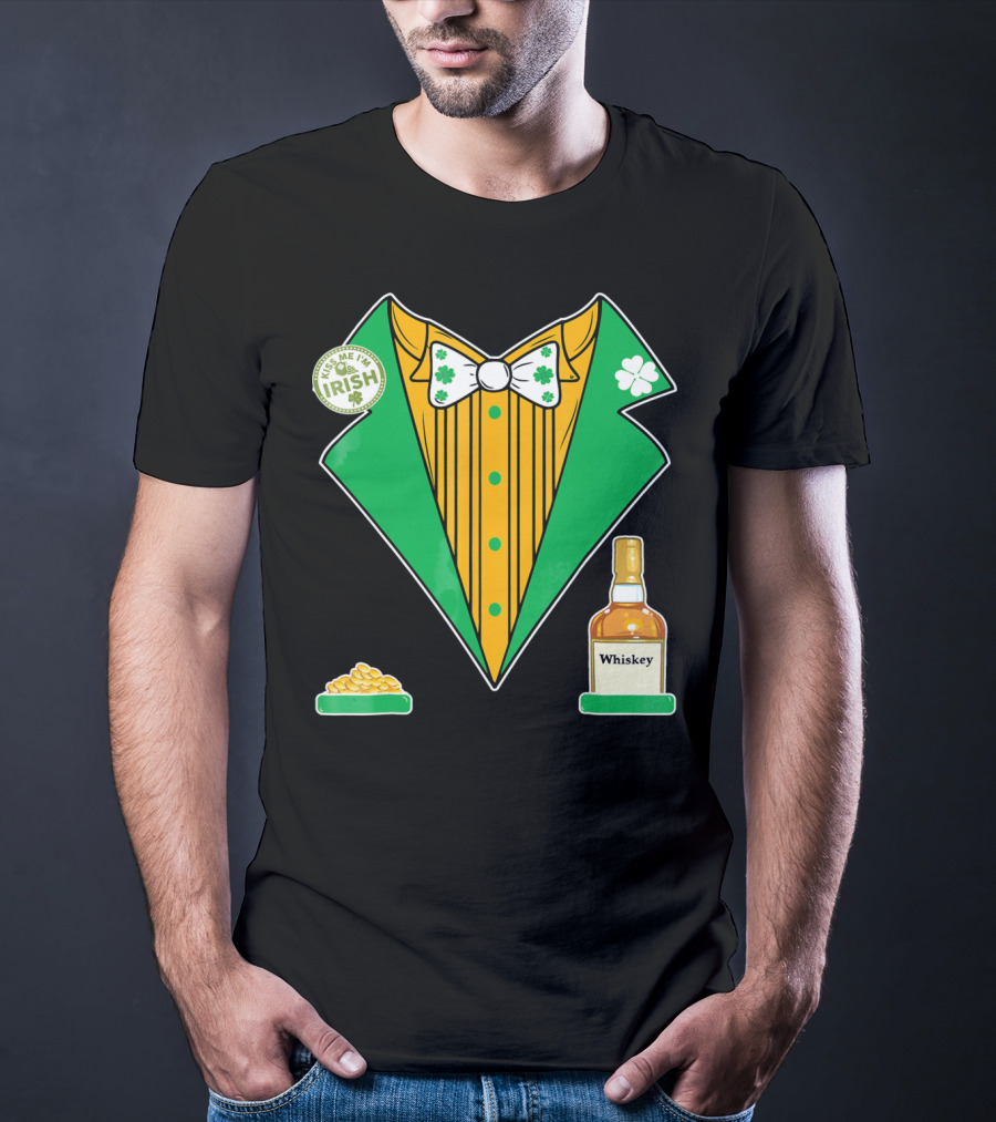 Kiss Me I'm Irish St. Patrick's Day Tux With Whiskey And Gold Coins T-Shirt