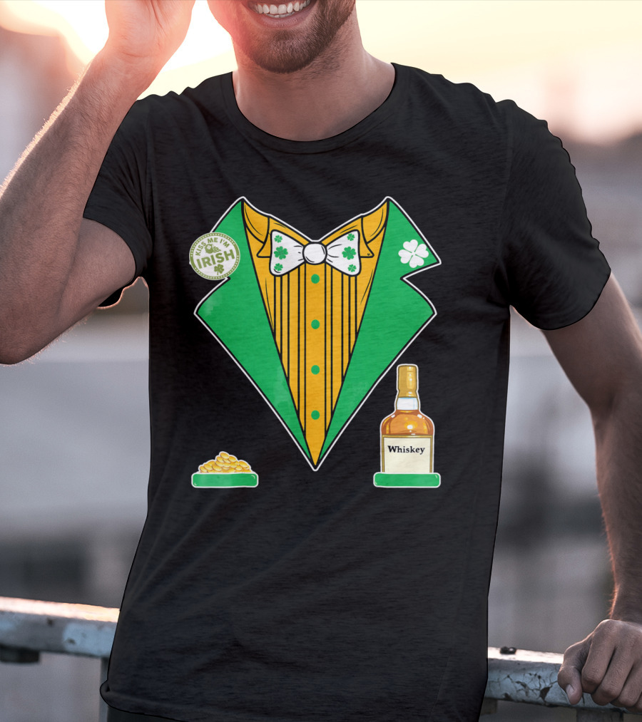 Kiss Me I'm Irish St. Patrick's Day Tux With Whiskey And Gold Coins T-Shirt