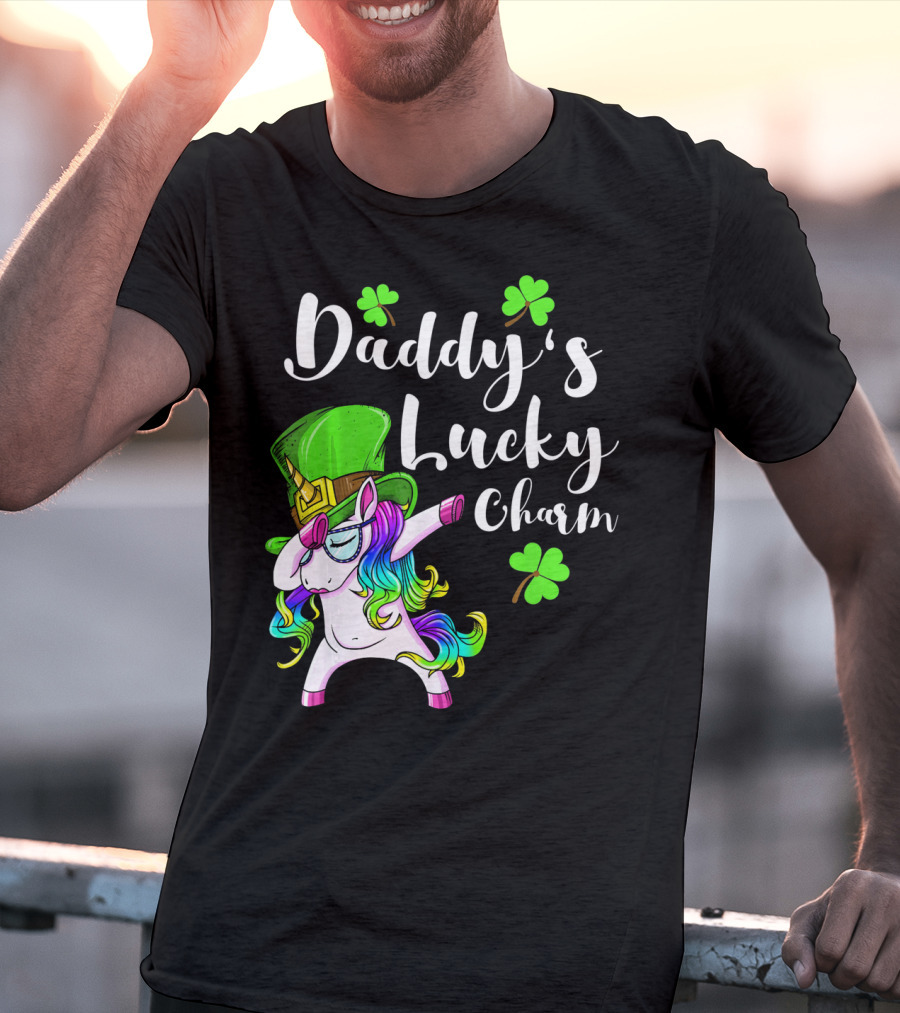 Daddy's Lucky Charm St. Patrick's Day Unicorn With Shamrock Hat T-Shirt