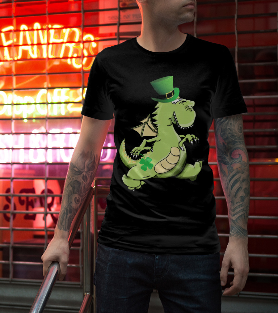 St Patrick's Day Dragon Wearing Leprechaun Hat With Shamrock T-Shirt