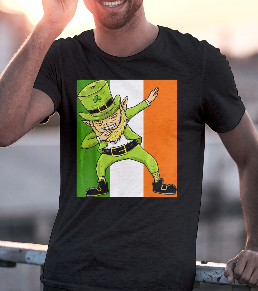 Irish Flag Dabbing Leprechaun St Patrick's Day T-Shirt