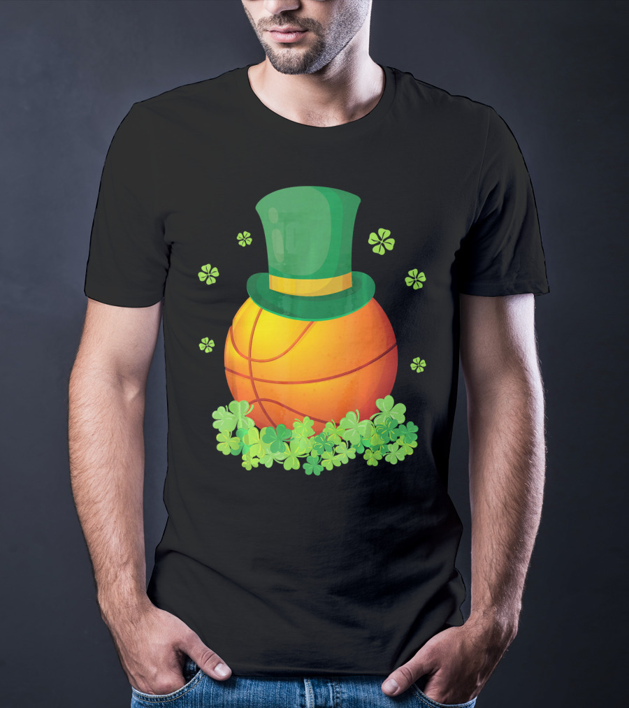 Basketball With Leprechaun Hat And Shamrocks Playing Around T-Shirt