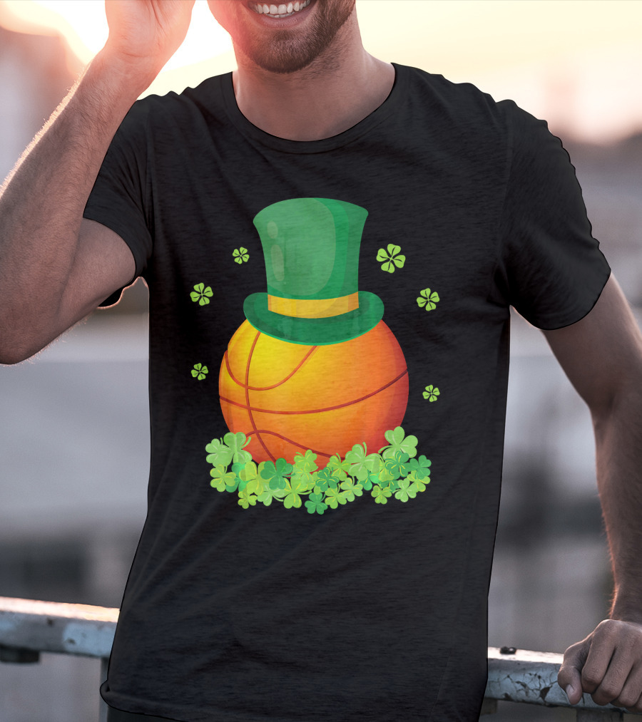 Basketball With Leprechaun Hat And Shamrocks Playing Around T-Shirt