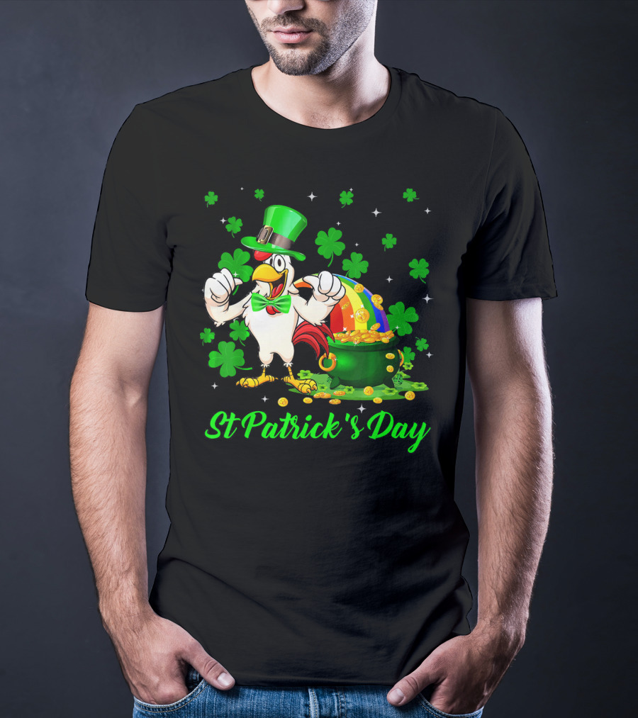 St Patrick's Day Leprechaun Chicken Shamrock Pot Of Gold T-Shirt