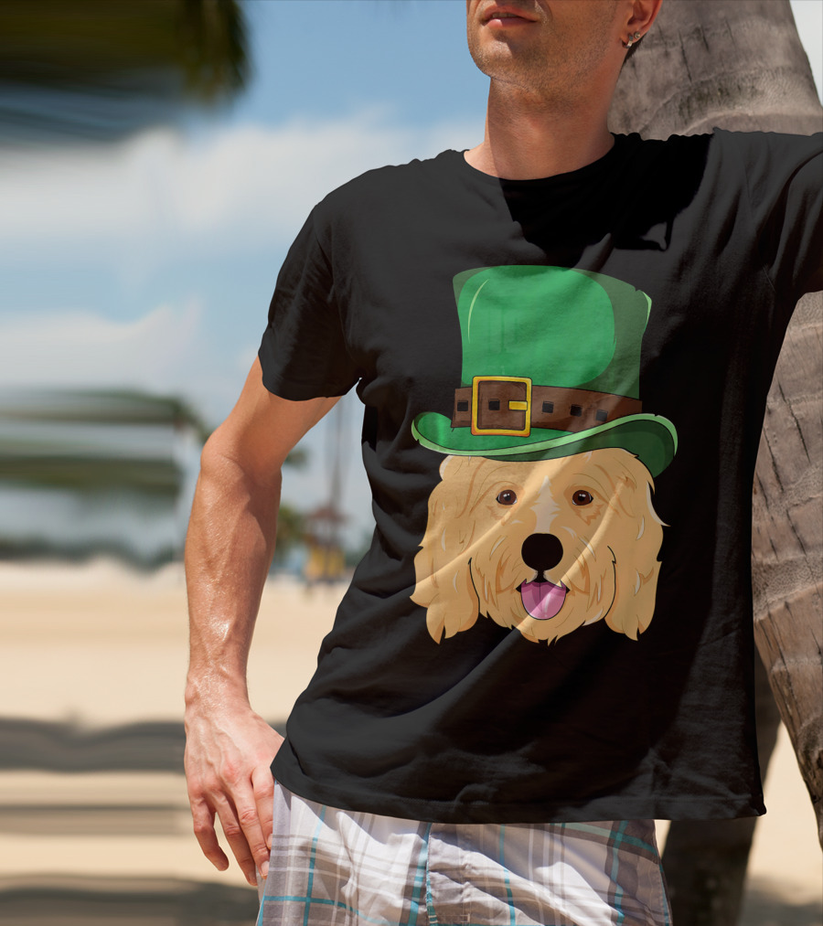 Golden Doodle St. Patrick's Day With Green Leprechaun Hat T-Shirt