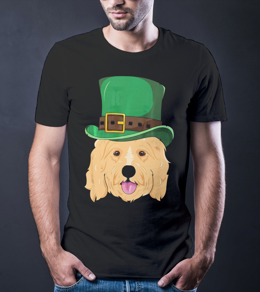 Golden Doodle St. Patrick's Day With Green Leprechaun Hat T-Shirt