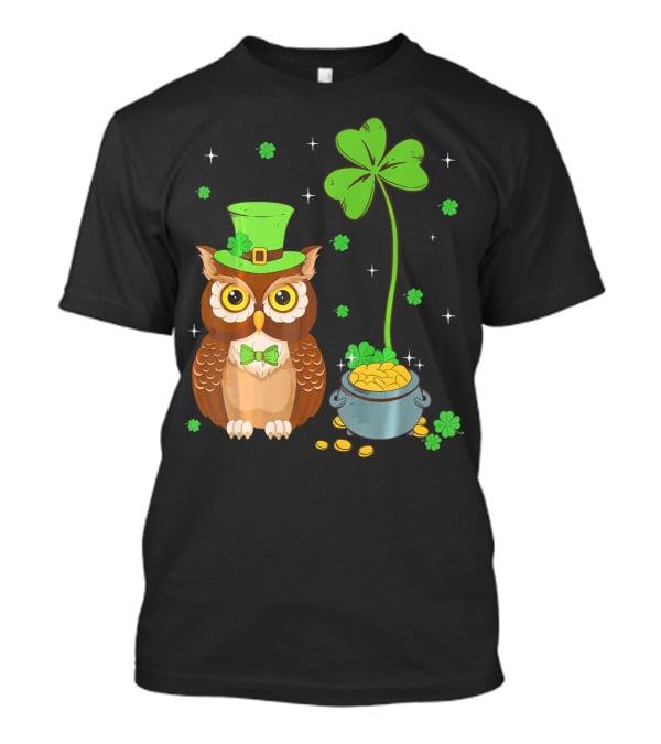 Shamrock Leprechaun Owl Pot Of Gold T-Shirt
