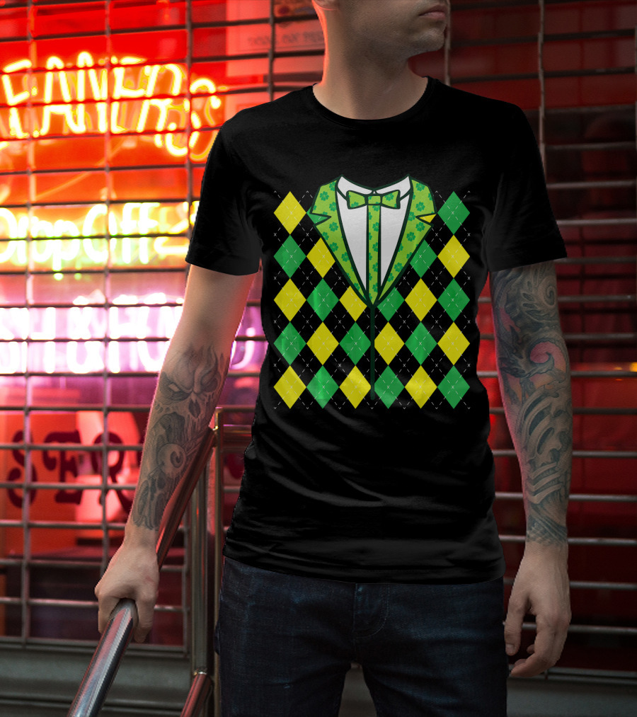 Green Leprechaun Tie Argyle T-Shirt