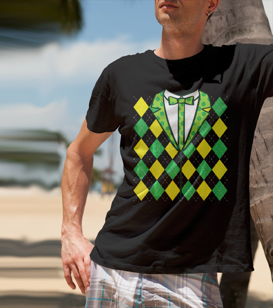 Green Leprechaun Tie Argyle T-Shirt