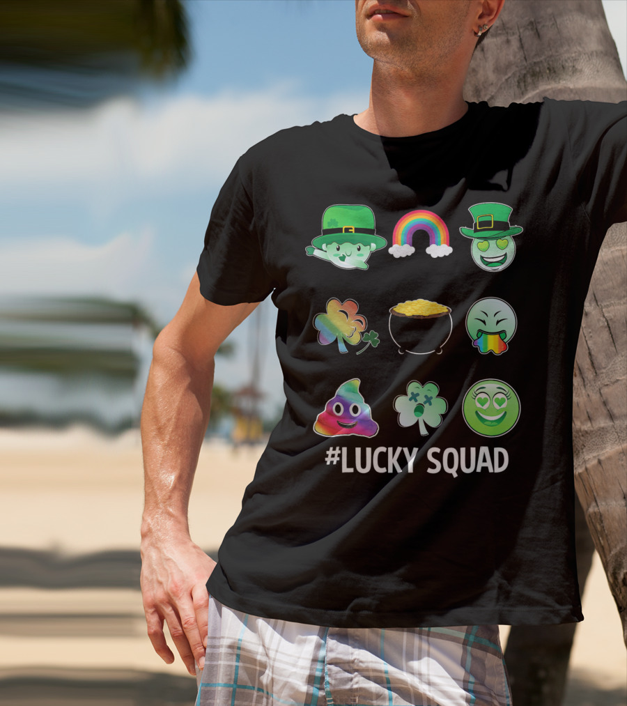 Lucky Squad St. Patricks Day Emoji Rainbow Clover Pot Of Gold T-Shirt