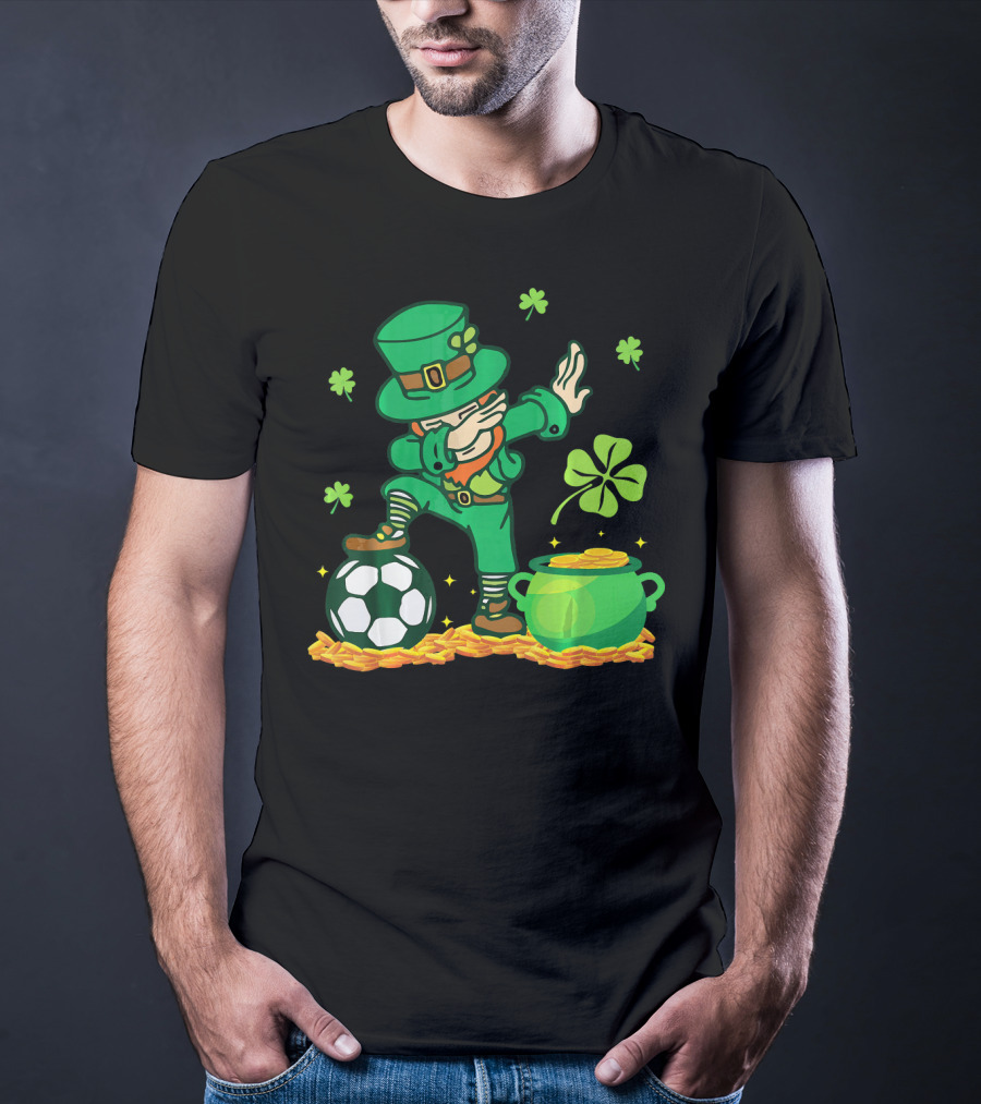 Leprechaun Dabbing With Soccer Ball And Pot Of Gold T-Shirt