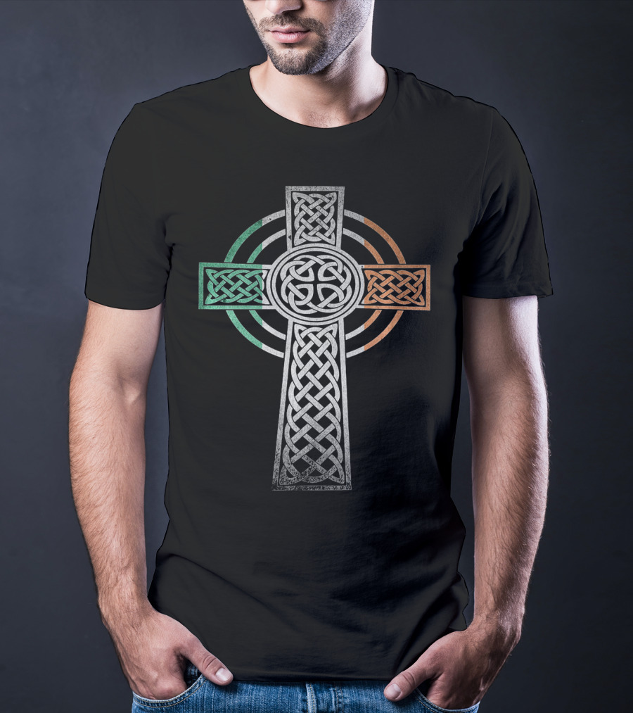 Celtic Cross With Irish Flag Colors Irish Pride T-Shirt