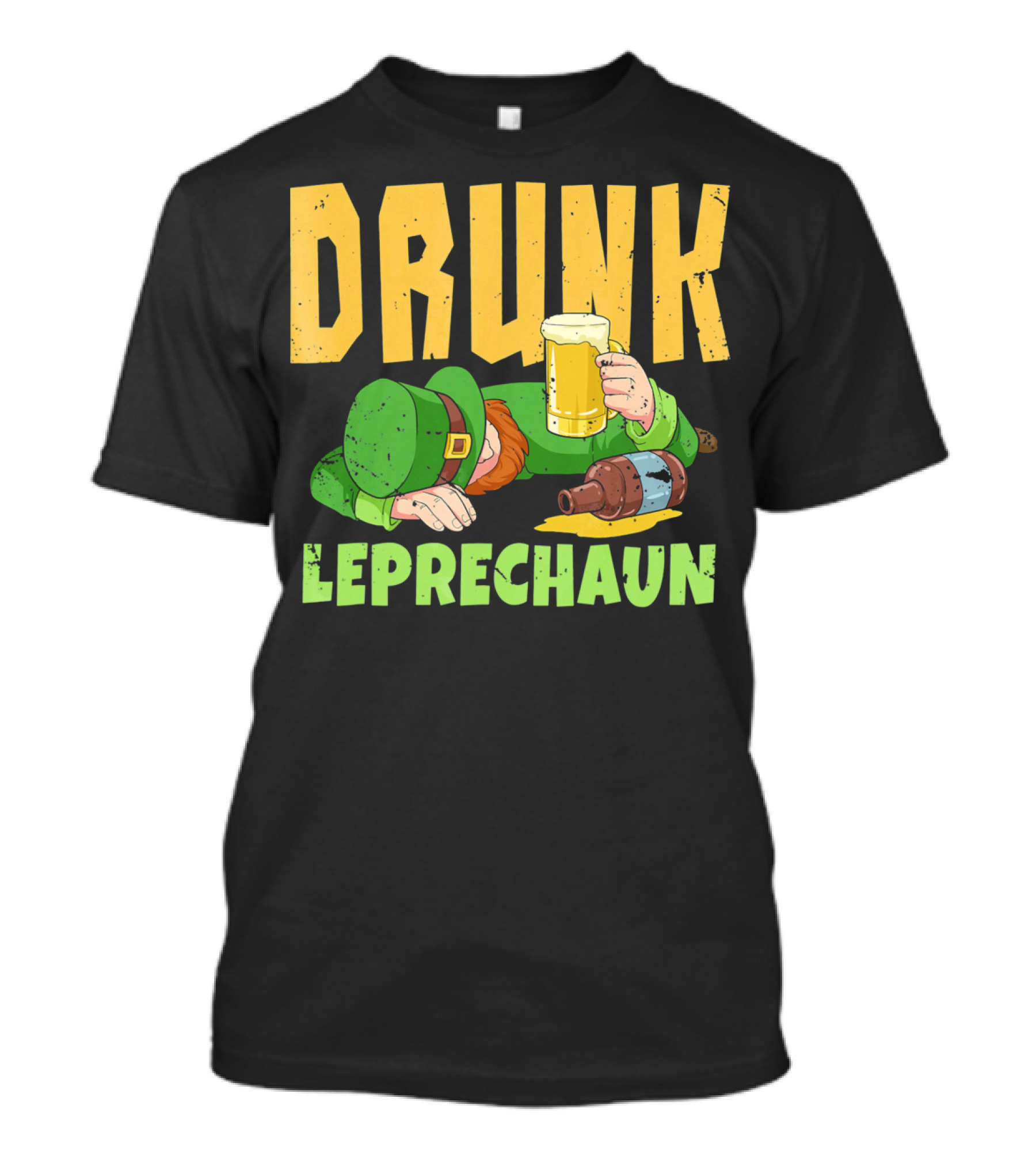 Drunk Leprechaun Holding Beer Mug And Whiskey Bottle T-Shirt