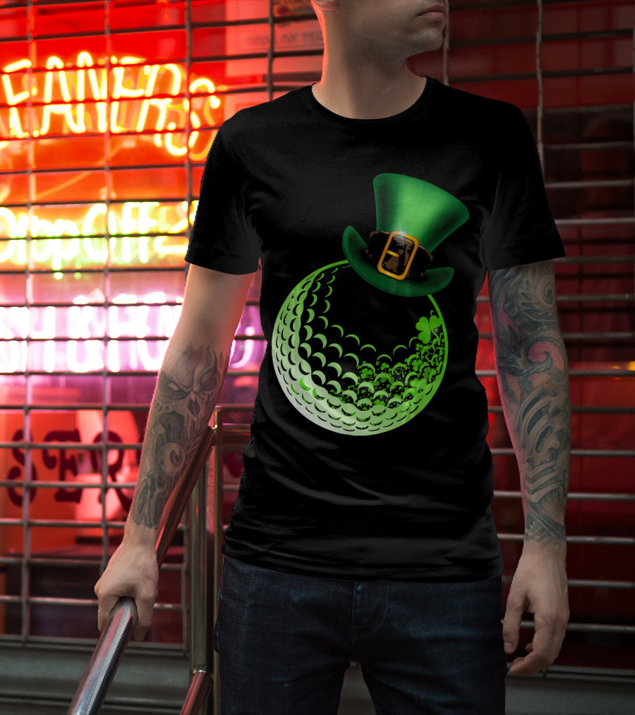 Shamrock Golf Ball With Leprechaun Hat St Patrick's Day Fun T-Shirt