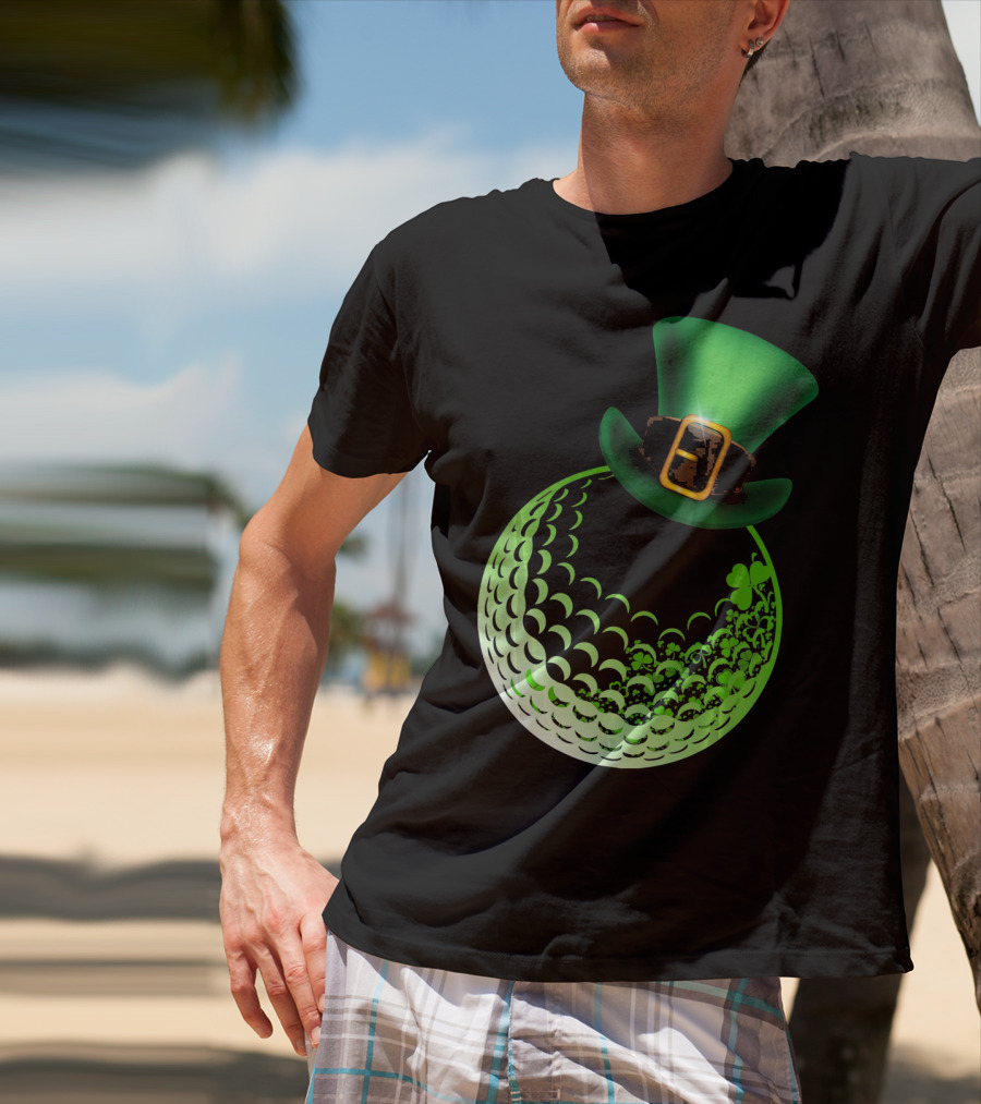 Shamrock Golf Ball With Leprechaun Hat St Patrick's Day Fun T-Shirt