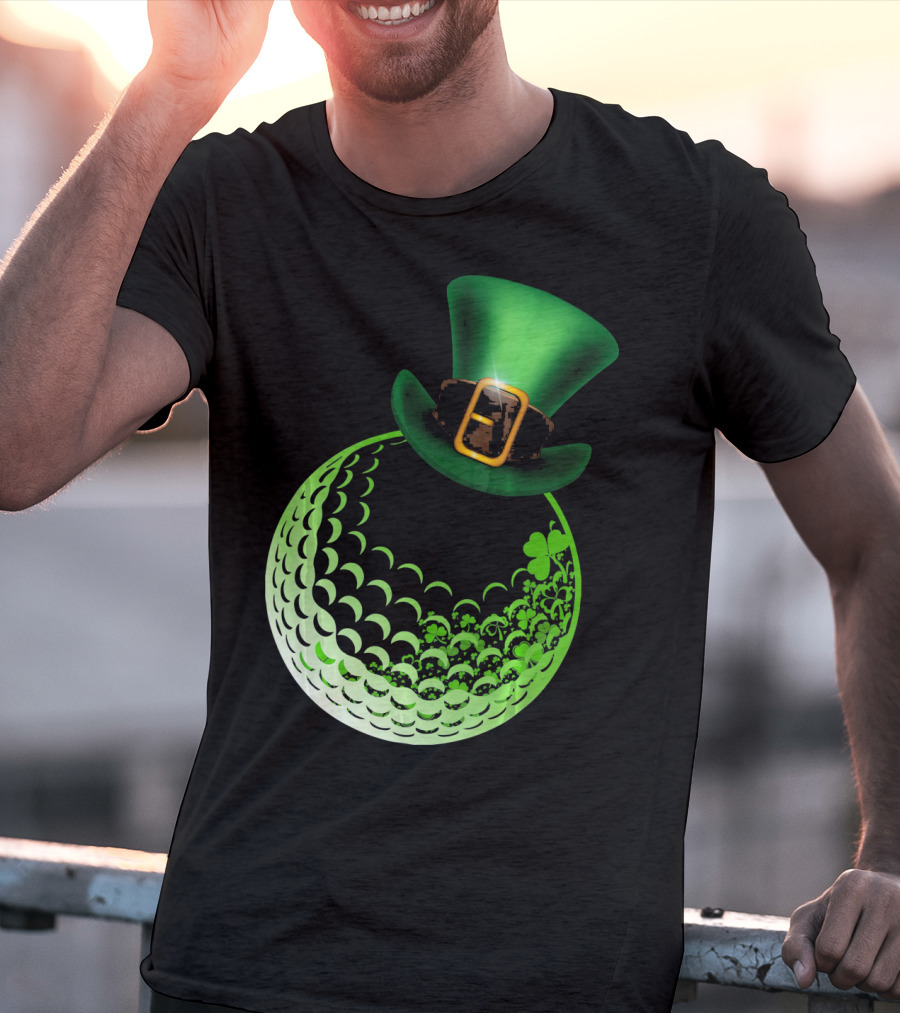 Shamrock Golf Ball With Leprechaun Hat St Patrick's Day Fun T-Shirt
