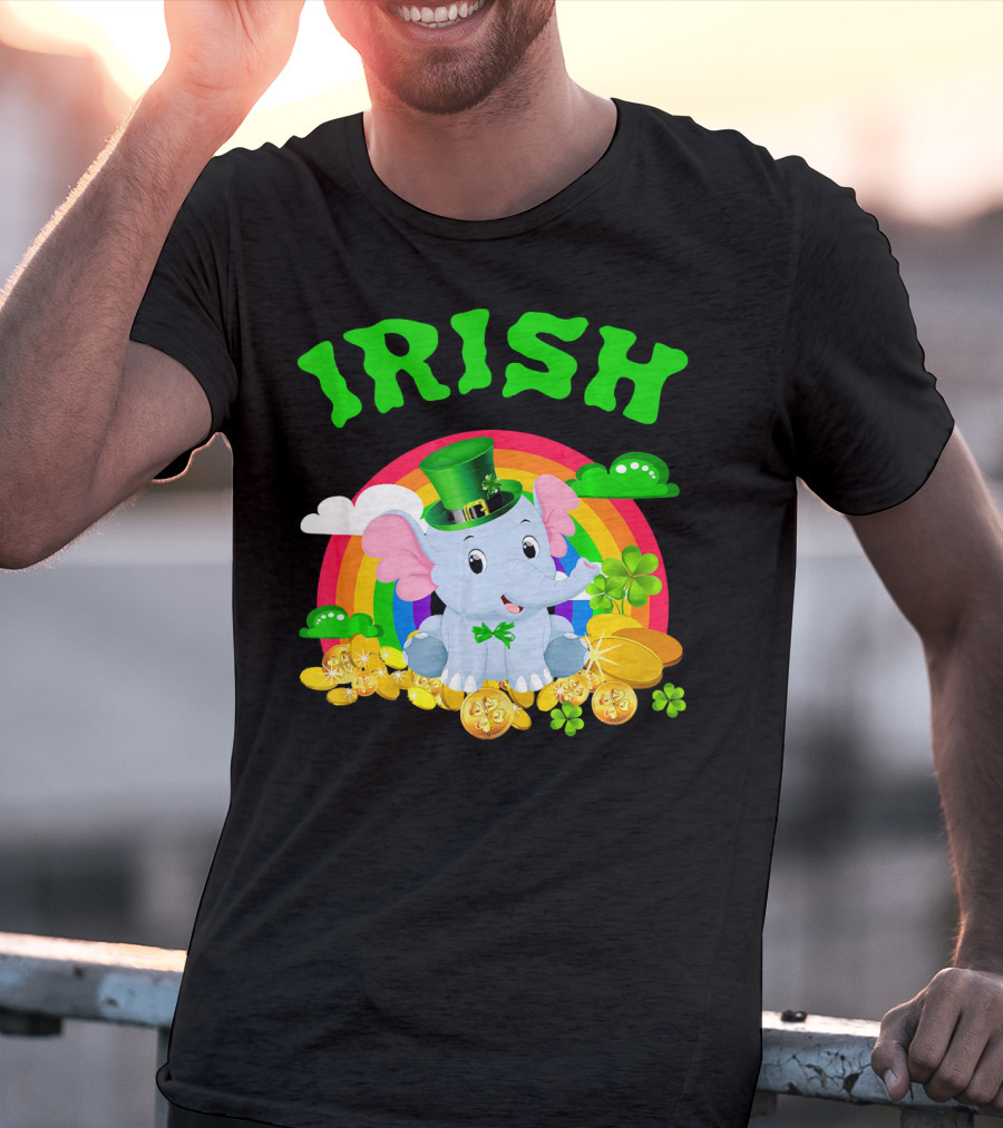 Irish Elephant St Patricks Day Rainbow Coins Clover T-Shirt