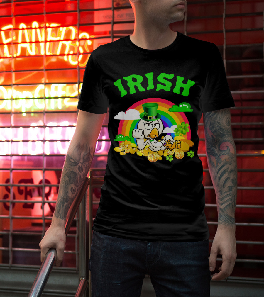 Irish Chicken Funny St Patricks Day Rainbow Gold Coins T-Shirt