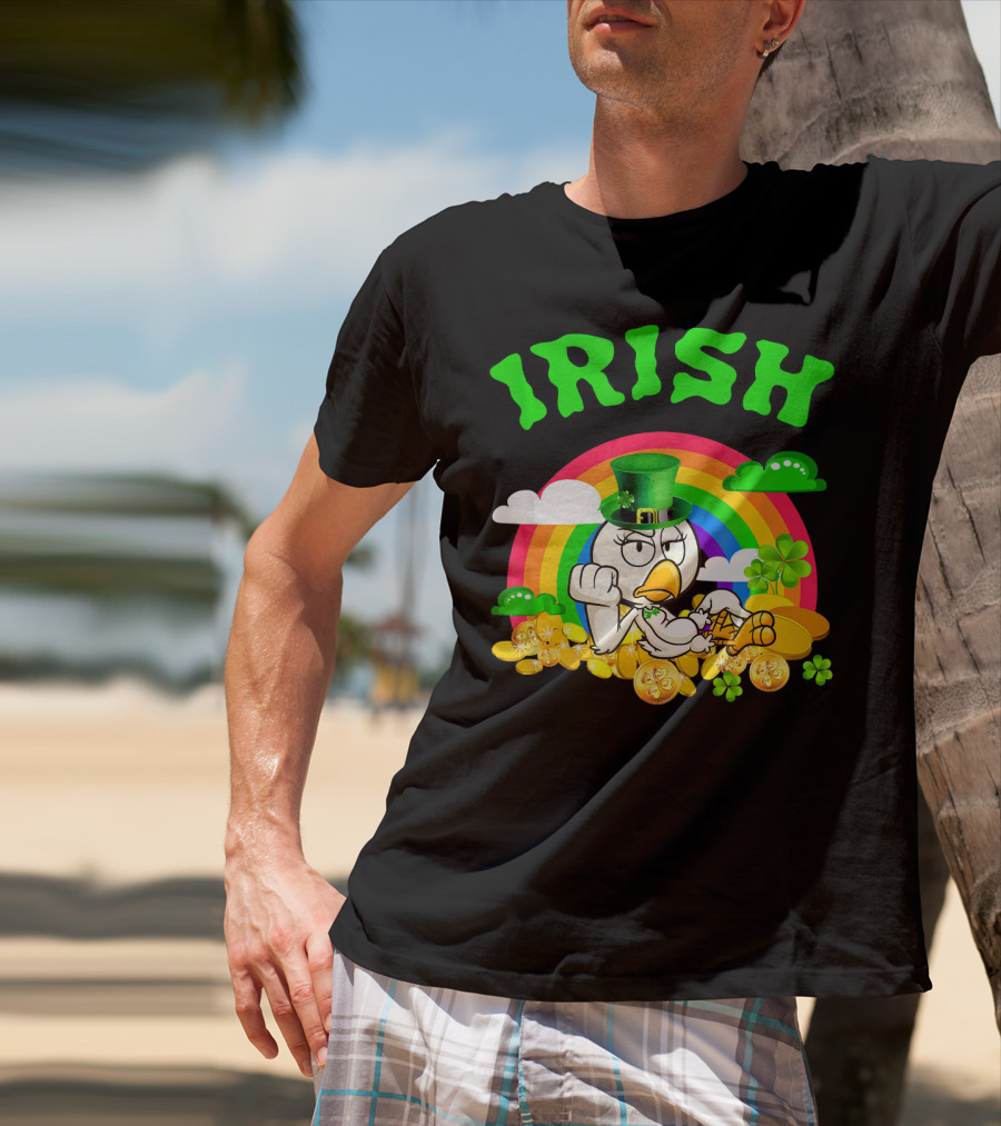 Irish Chicken Funny St Patricks Day Rainbow Gold Coins T-Shirt