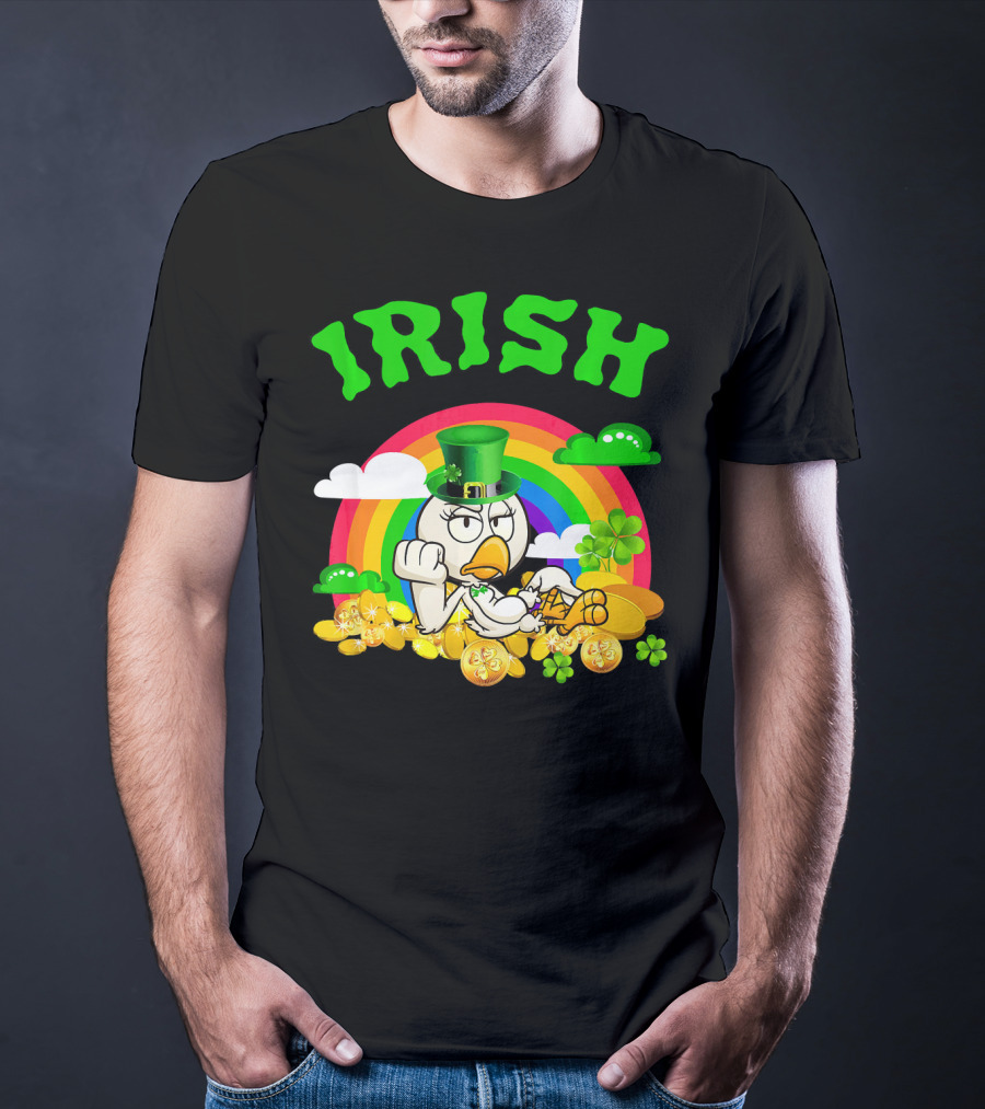 Irish Chicken Funny St Patricks Day Rainbow Gold Coins T-Shirt