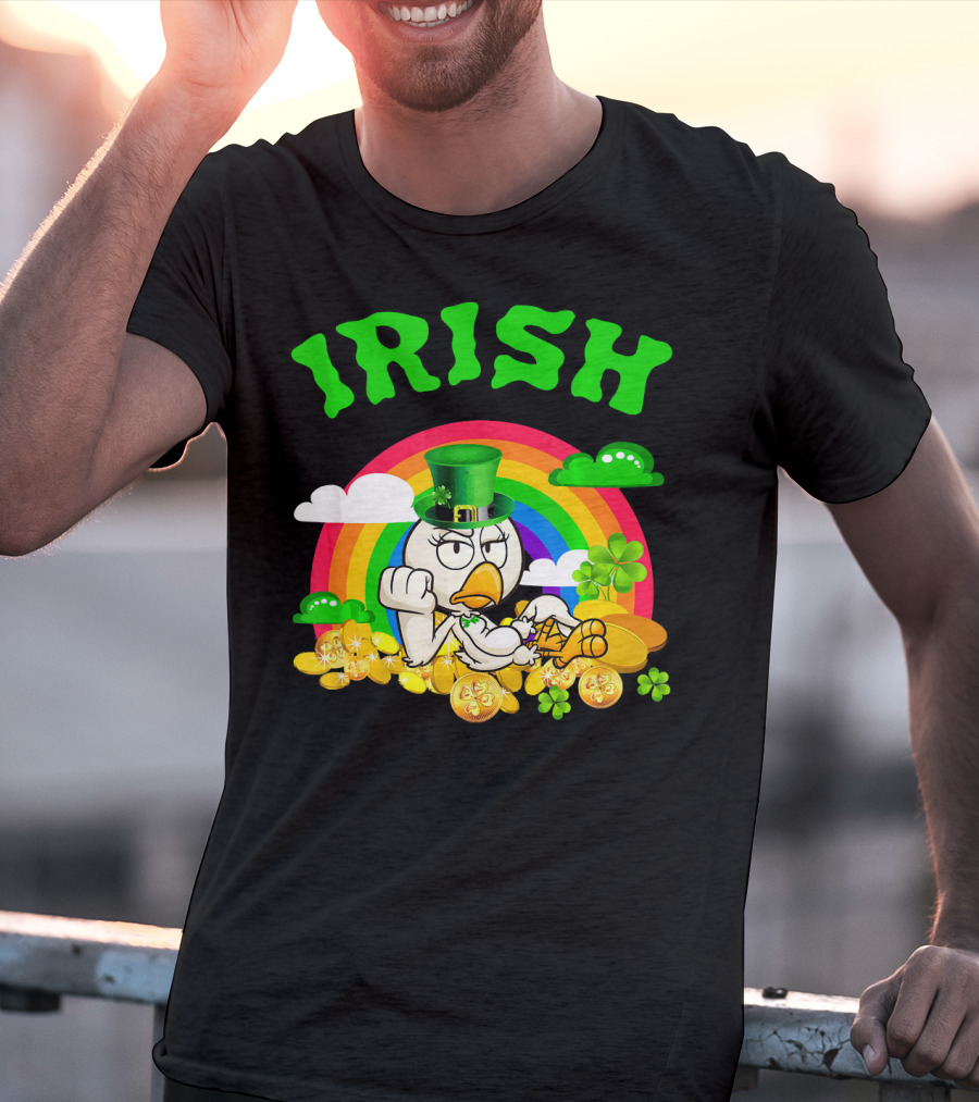 Irish Chicken Funny St Patricks Day Rainbow Gold Coins T-Shirt