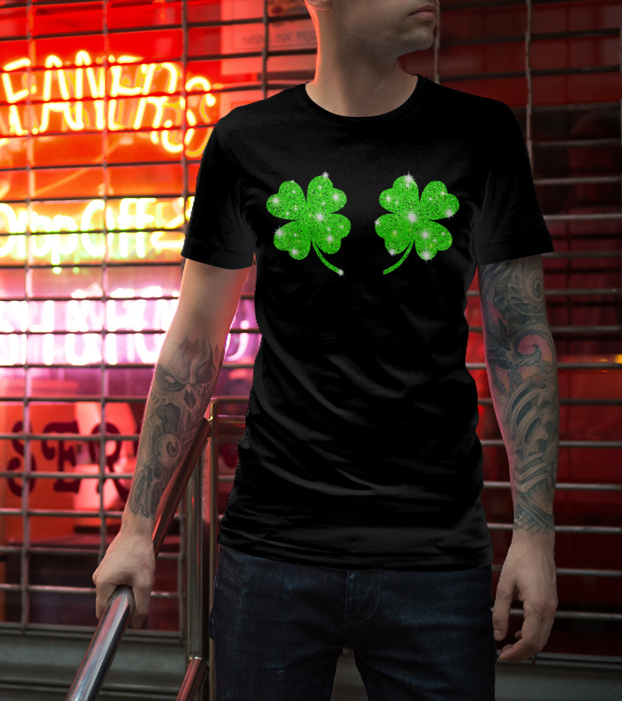 Shake Your Shamrocks Green Sparkle 4 Leaf Clover T-Shirt