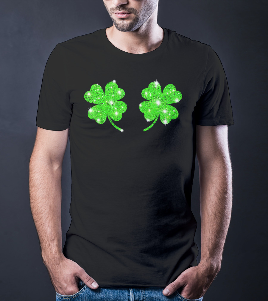 Shake Your Shamrocks Green Sparkle 4 Leaf Clover T-Shirt