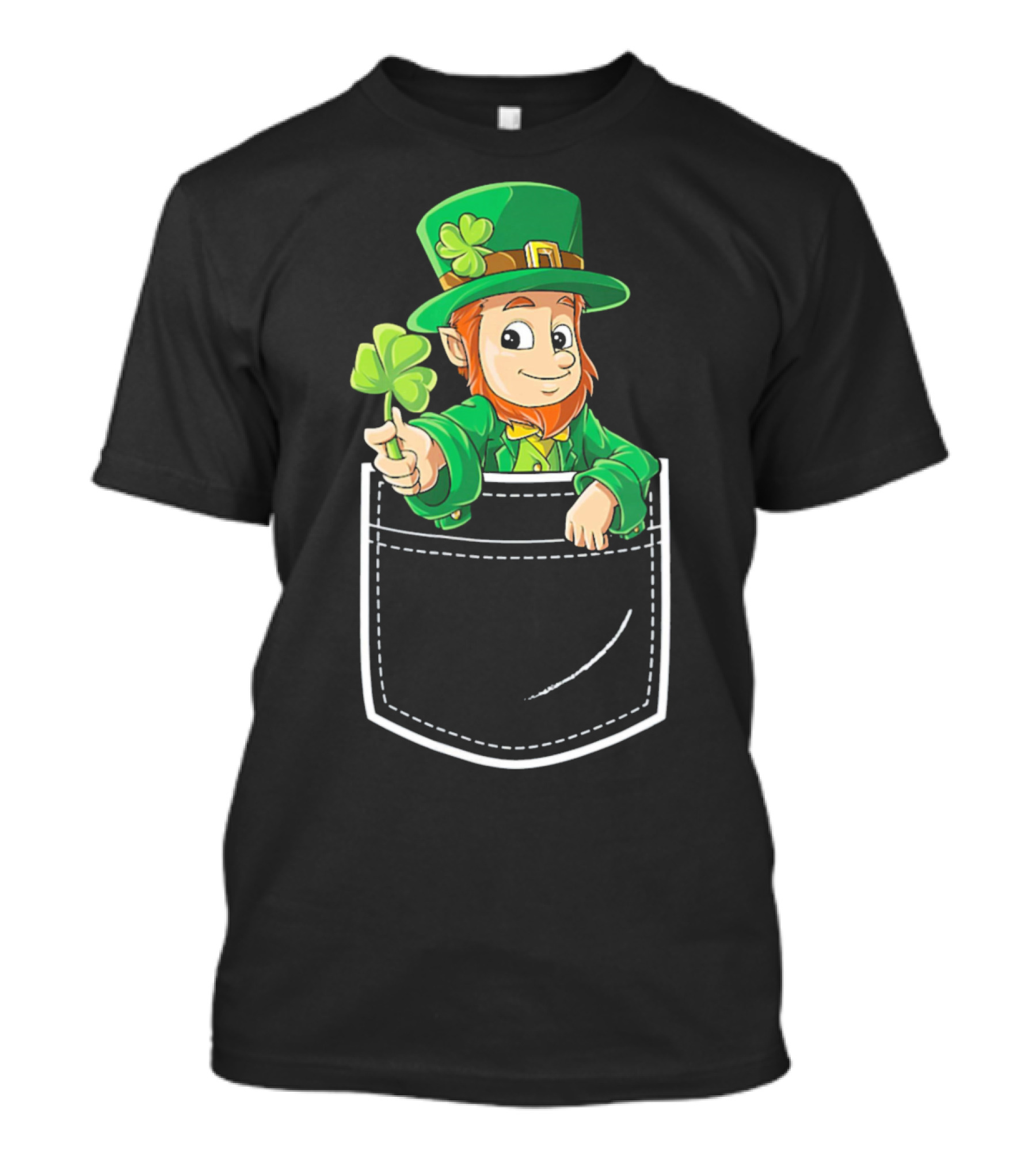 Leprechaun Holding Shamrock In Pocket For St Patricks Day T-Shirt