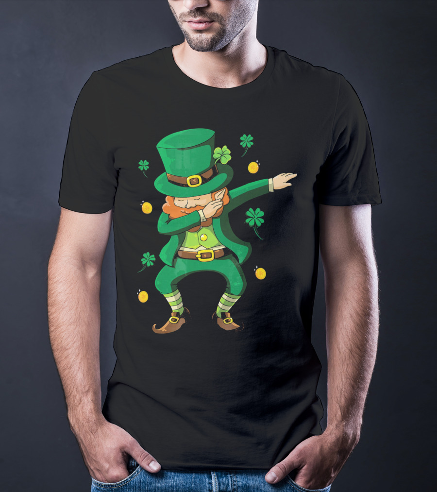 Funny Leprechaun Dabbing With Clover Coins T-Shirt