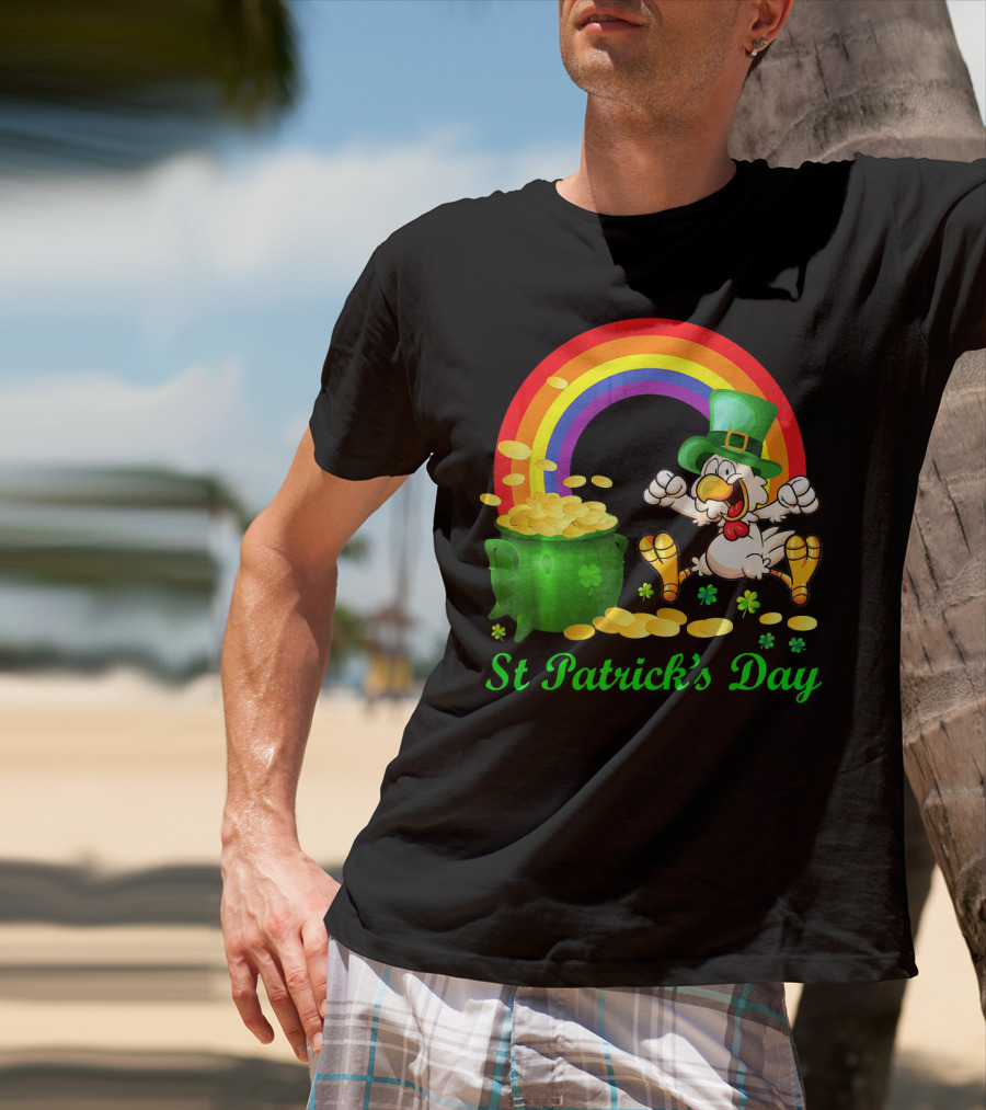 St Patrick's Day Chicken Leprechaun With Pot Of Gold And Rainbow T-Shirt