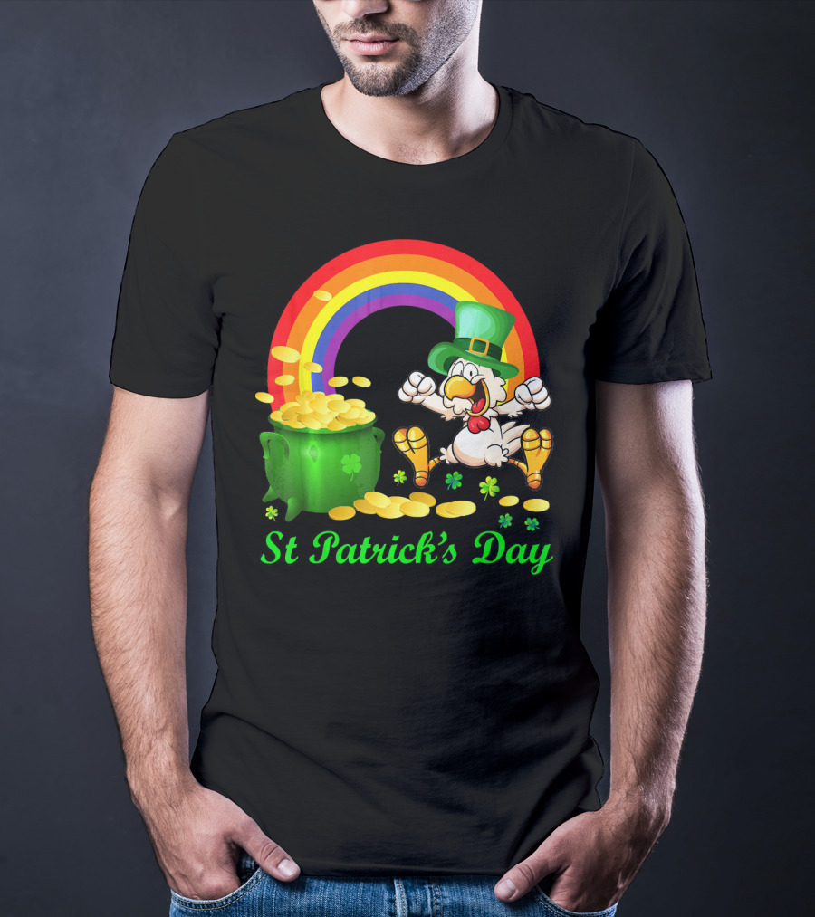 St Patrick's Day Chicken Leprechaun With Pot Of Gold And Rainbow T-Shirt