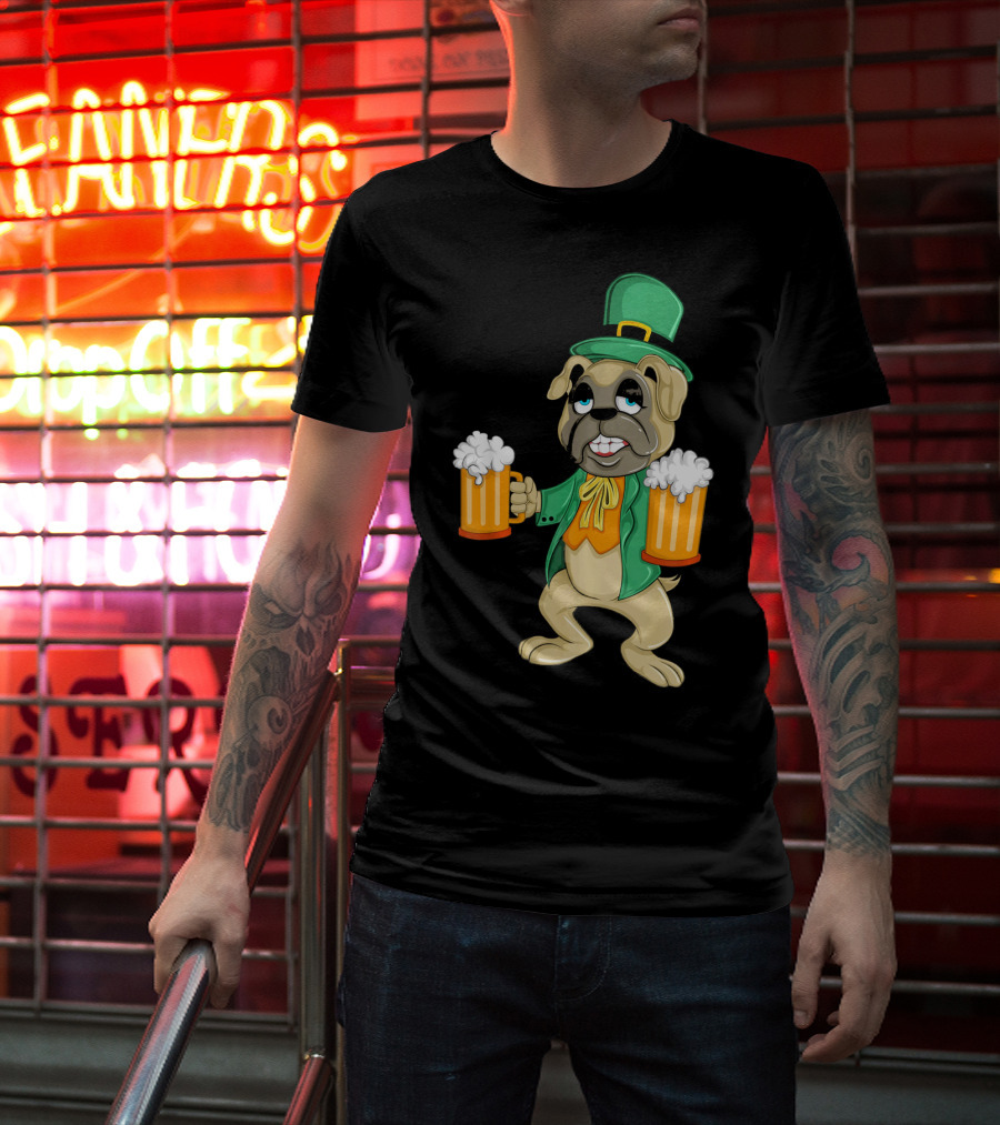 Irish Leprechaun Pug With Beers For St. Patrick's T-Shirt