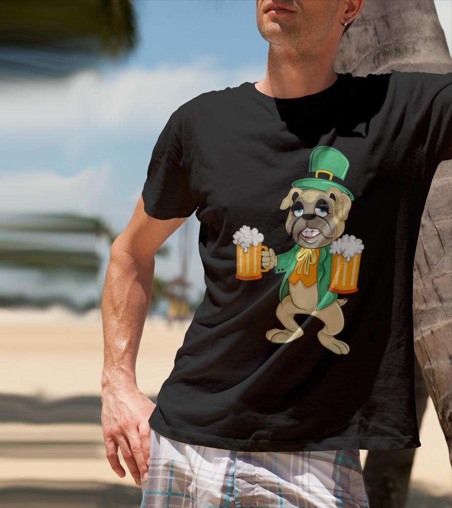 Irish Leprechaun Pug With Beers For St. Patrick's T-Shirt