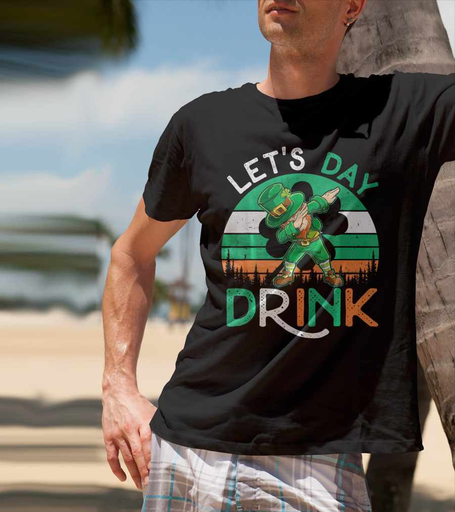 LET'S DAY DRINK LEPRECHAUN DABBING SHAMROCK IRELAND FLAG T-Shirt