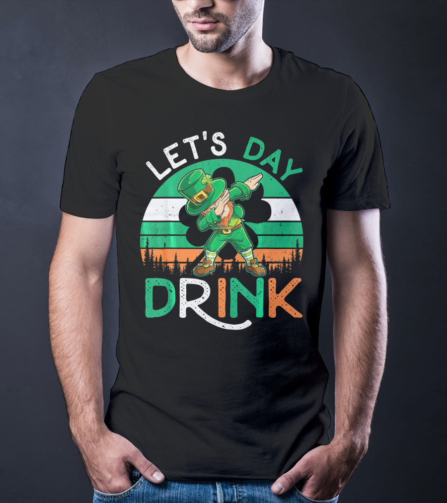 LET'S DAY DRINK LEPRECHAUN DABBING SHAMROCK IRELAND FLAG T-Shirt