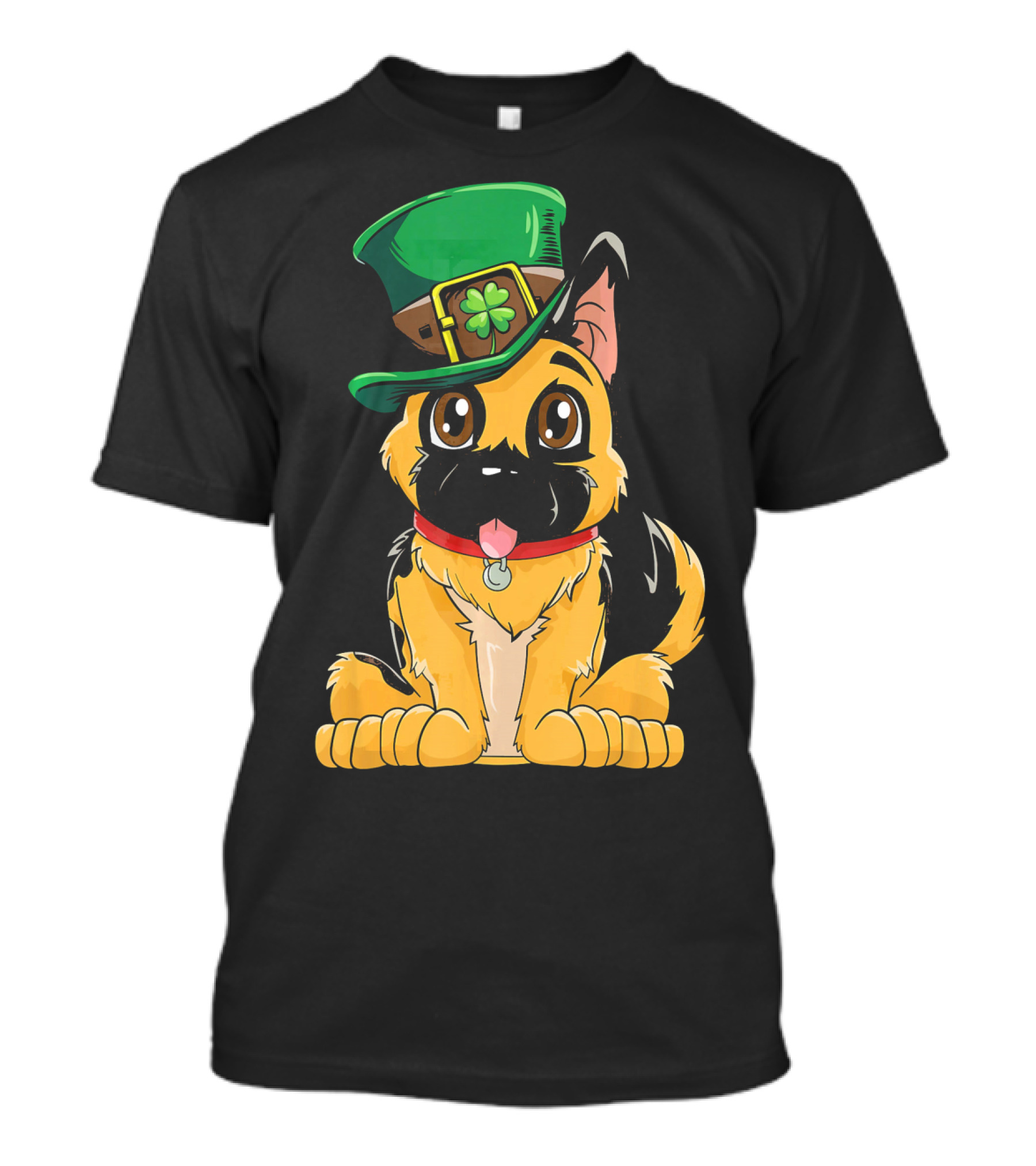 German Shepherd Wearing Leprechaun Hat With Clover T-Shirt