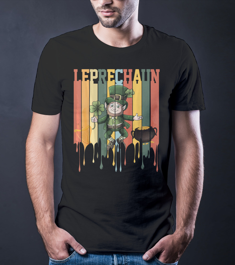 Leprechaun With Shamrock And Pot Of Gold Vintage St. Patrick's Day T-Shirt