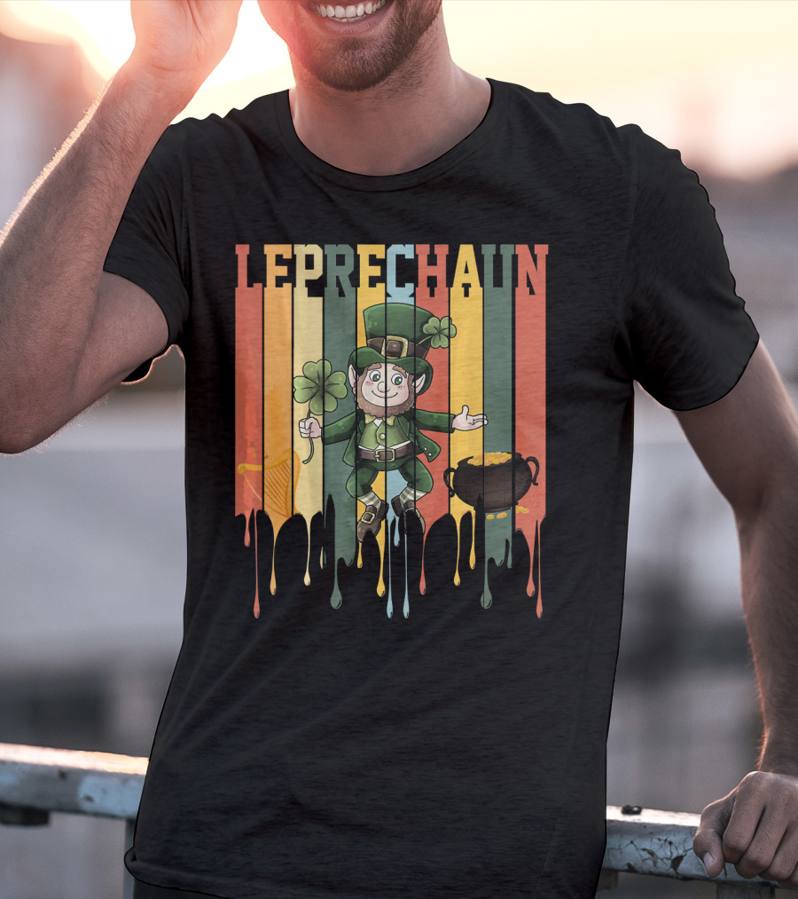 Leprechaun With Shamrock And Pot Of Gold Vintage St. Patrick's Day T-Shirt