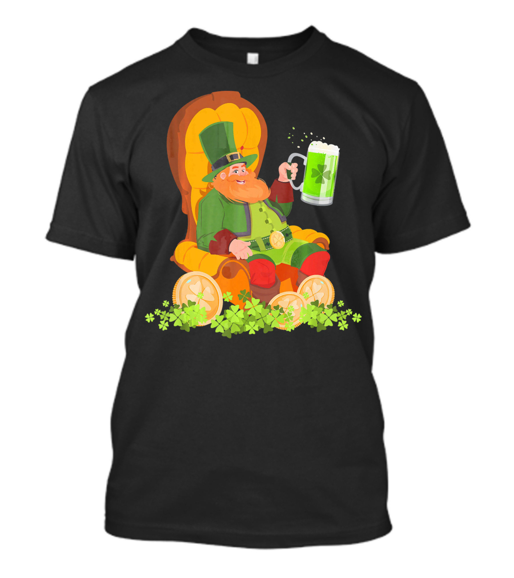 Leprechaun On Throne With Beer And Shamrocks St Patrick's Day T-Shirt