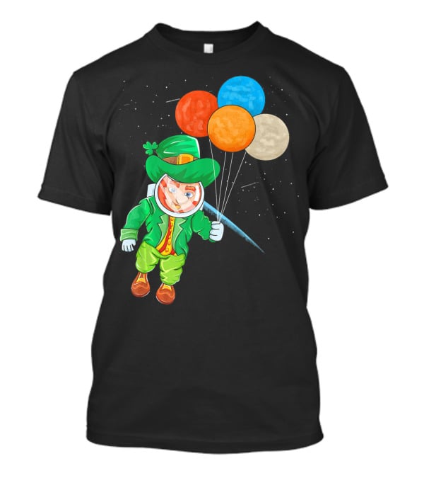 Leprechaun In Space St Patrick's Day Astronaut With Colorful Balloons T-Shirt