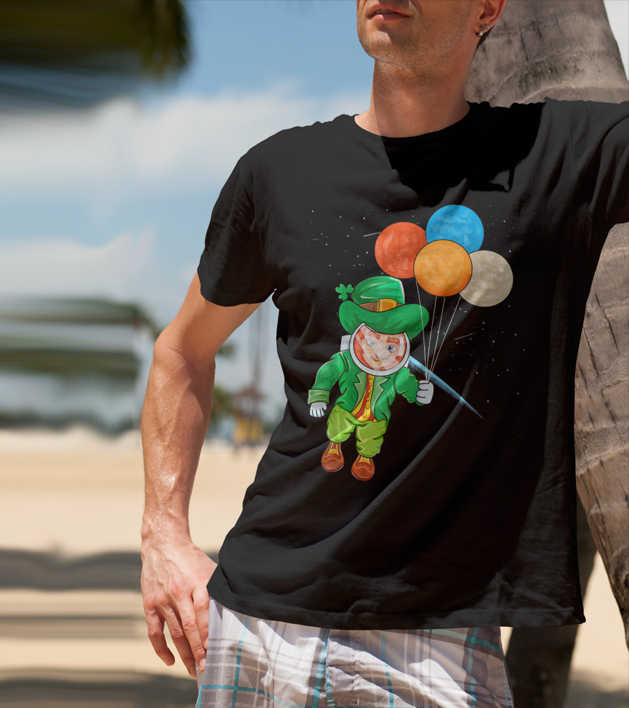 Leprechaun In Space St Patrick's Day Astronaut With Colorful Balloons T-Shirt