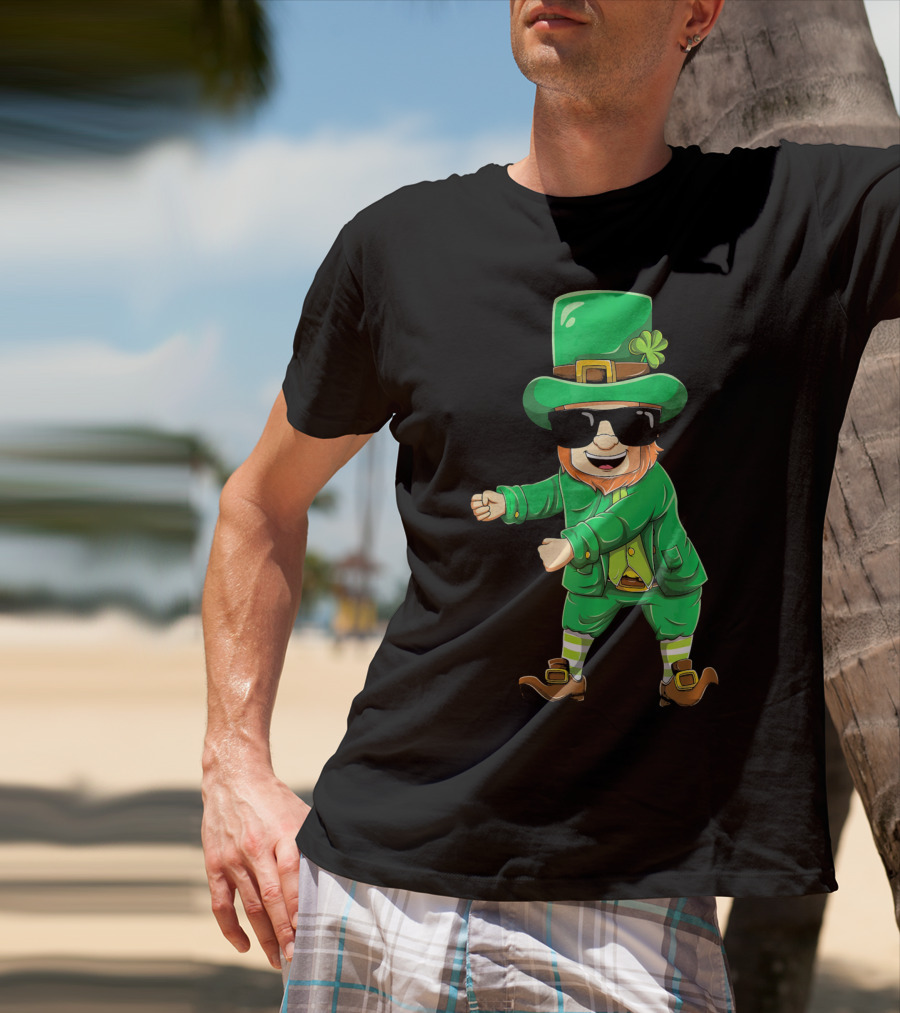 Flossing Leprechaun With Sunglasses Green Outfit And Shamrock Hat T-Shirt